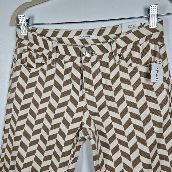 NEW PacSun Brown Chevron Print Low Rise Straight Leg Split Hem Jeans Size 24 - Picture 7 of 16